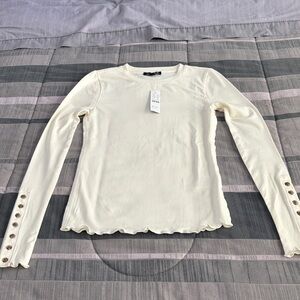 J. Crew Refined Rib T-Shirt with Button Cuffs in Ivory size XXS